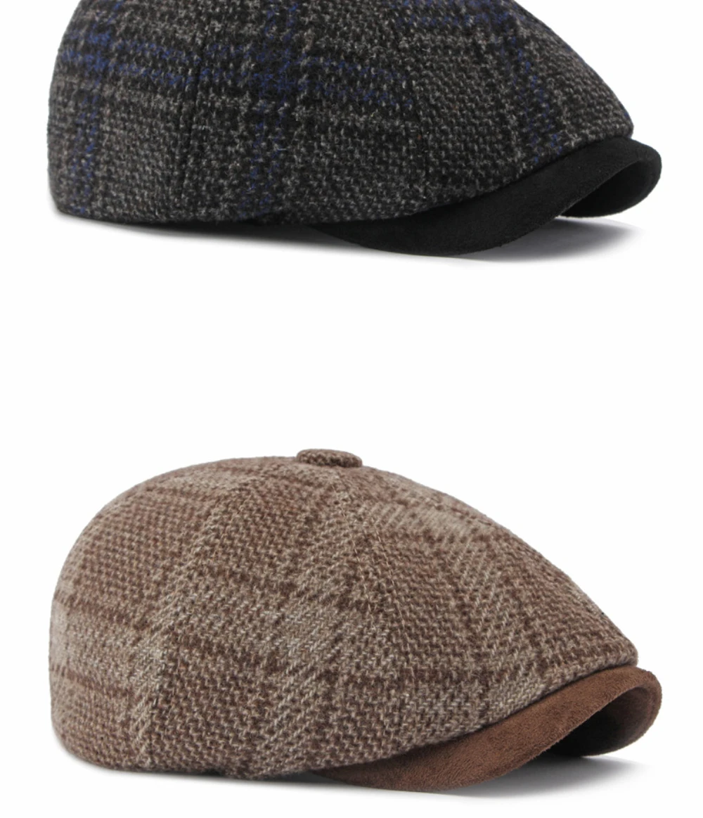 HT5160 Baskenmützen für Männer und Frauen, Künstler- und Maler-Wollmütze, Unisex Ivy Flachmütze, 2026 Neue Herbst-Winter Karierte Achteckige Baskenmütze – Detail 9