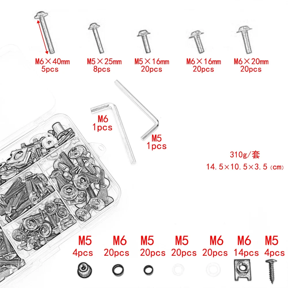 177Pcs Motorcycle Bodywork Universal Fairing Bolt Kit Screws Nut For Honda Yamaha Suzuki Kawasaki Dual Sport bike