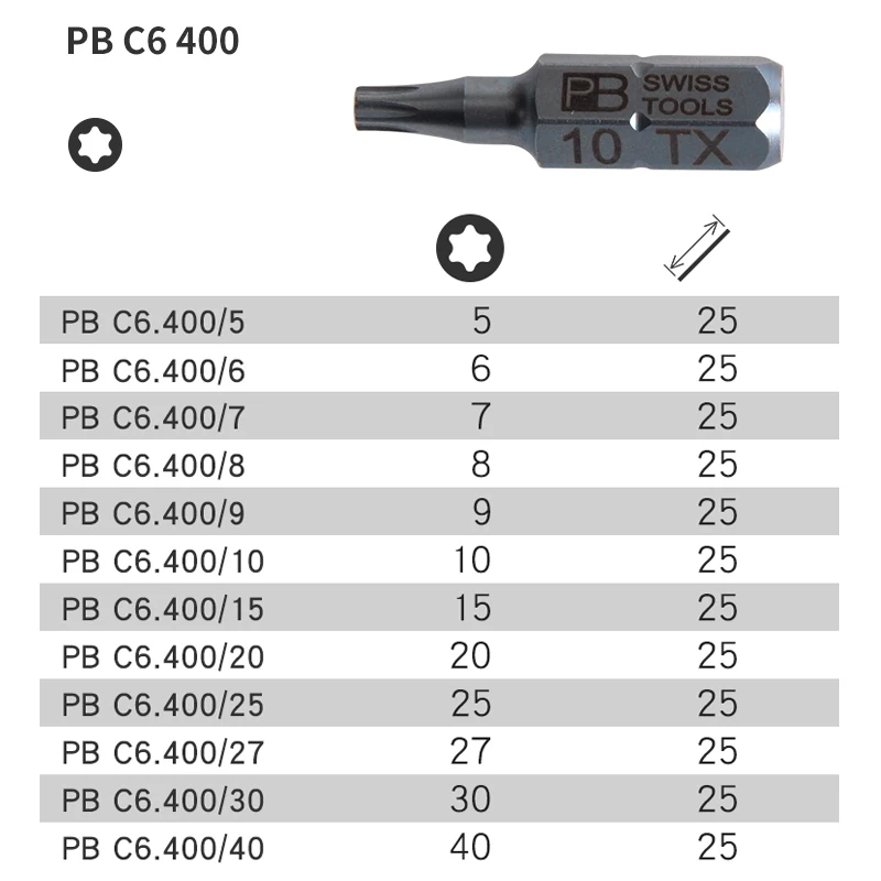 PB SWISS TOOL Magnetic Precision Bits with Star Types, Torx Type for Electric Drill Accessories C6 E6 E6L Series