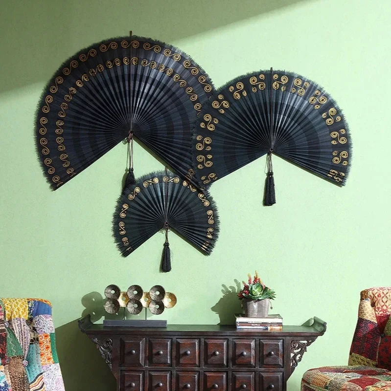 

New Chinese Style Bamboo Fan Decoration Pendant Folding Fan Wall Decoration Living Room Wall Hanging Decoration