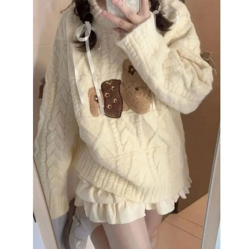 

Deeptown Japanese Style Kawaii Sweaters Women Sweet Cartoon Preppy Style Jumpers Cutecore Harajuku Oversized Knitted Pullovers