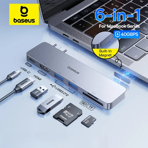 Imagen 1 del producto Baseus-Hub de USB-C Dual a Compatible con HDMI 4K 30Hz para Thunderbolt 3/4 40Gbps USB 3,0 tipo C HUB SD TF para MacBook Pro Air USB Hub