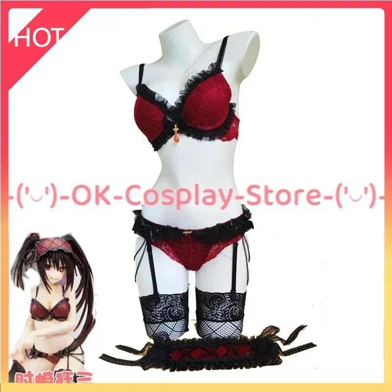 

[Custom Made] Anime DATE A LIVE Tokisaki Kurumi Cosplay Costumes Women Sexy Lace Underwear Bra Underpants Set Halloween Outfit