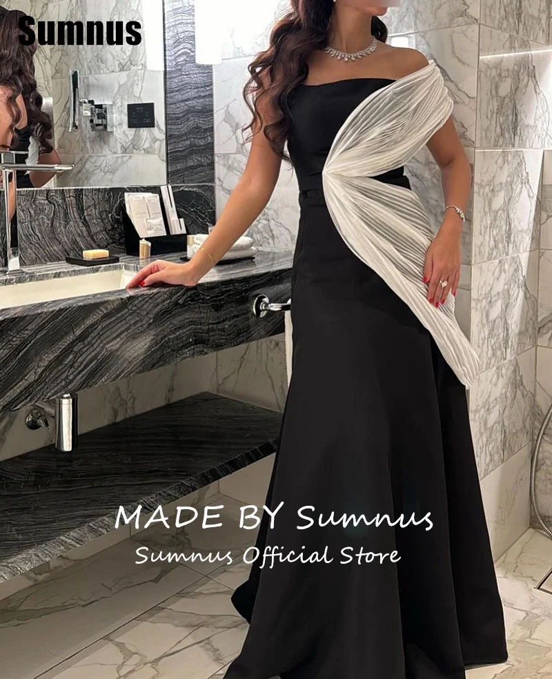 SUMNUS Black And White A-Line Prom Dress Elegant One Shoulder Party Dresses Sleeveless Floor-Length Formal Gown Customized