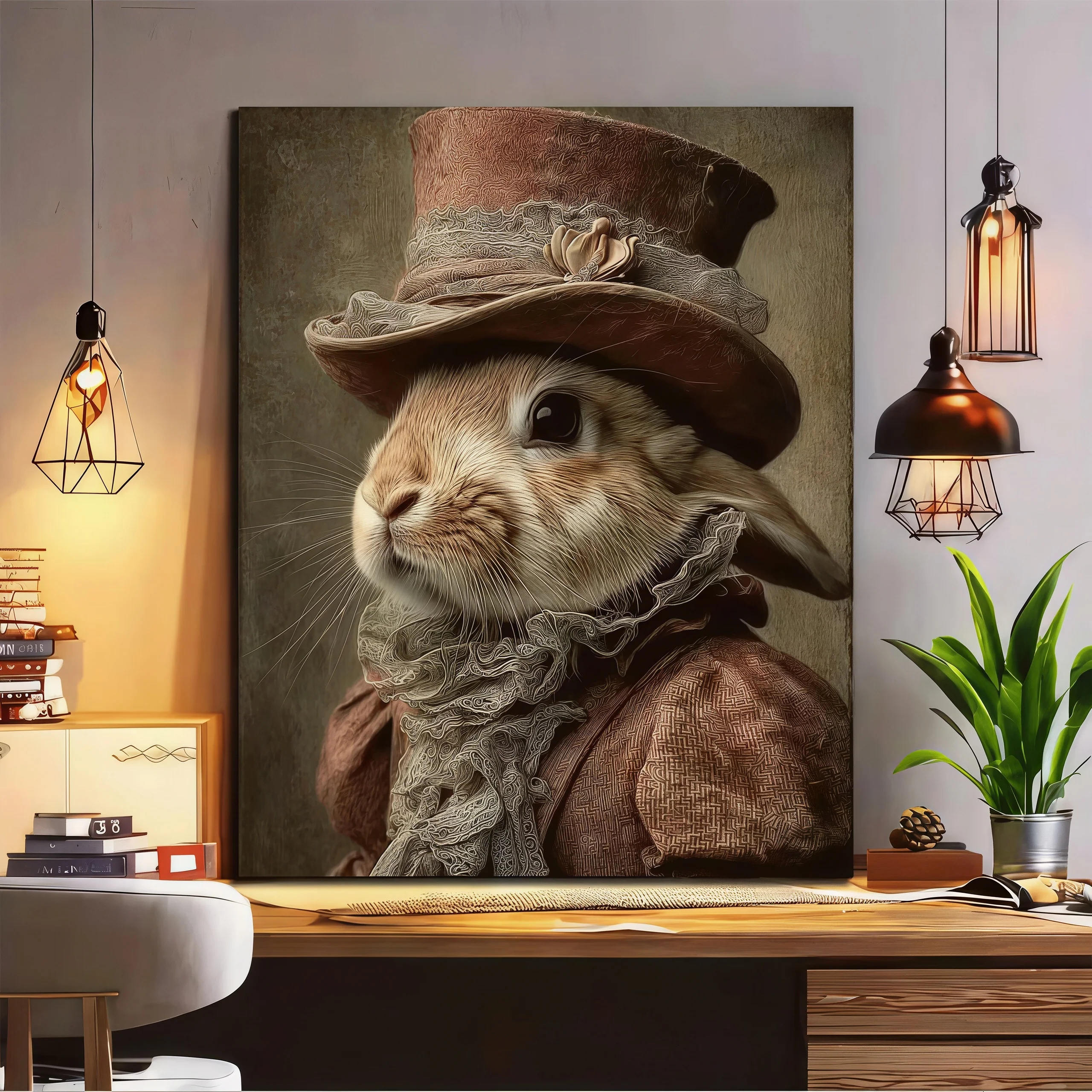 Victorian Elegant Bunny Canvas Wall Art Print
