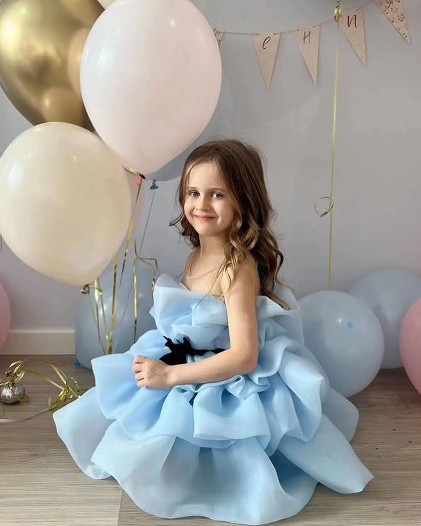 Elegant Flower Girl  Puffy Dress  Baby birthday Photography Party Princess Girl Dress