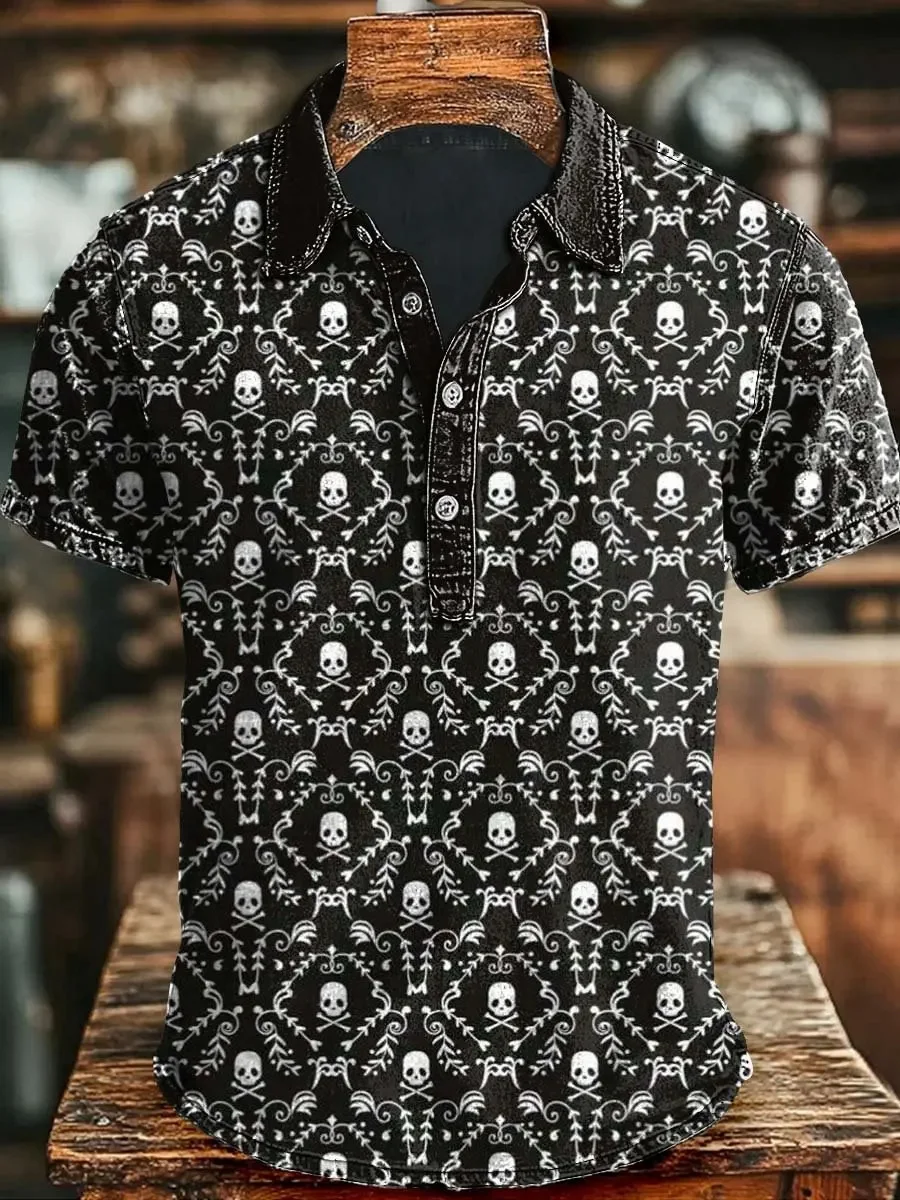 Baroque patterned men's polo shirt Premium vintage lapel workwear