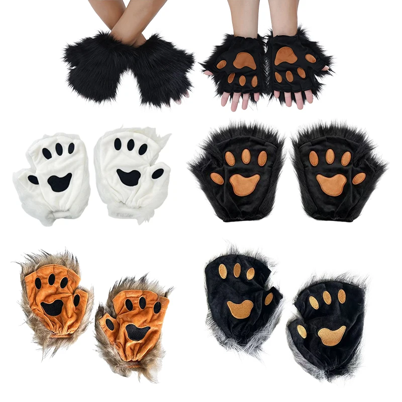 Guantes con forma de pata de gato y oso Kawaii, manoplas sin dedos para Cosplay, guantes para fiesta de Halloween, accesorios para disfraces, regalos, 1 par