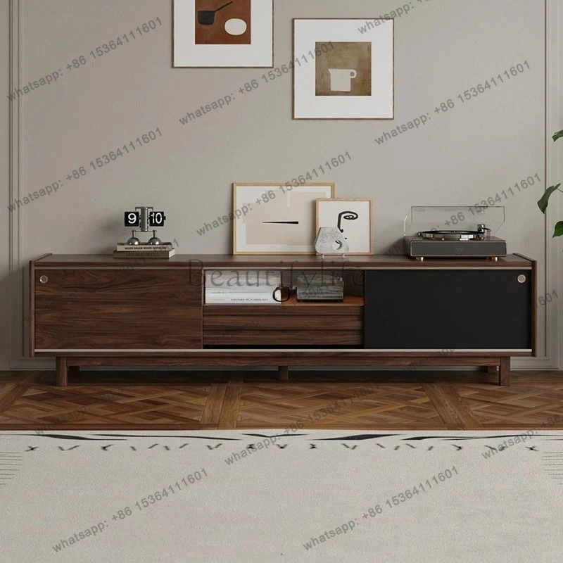 black walnut TV cabinet living room combination tea TV multi-function locker retro