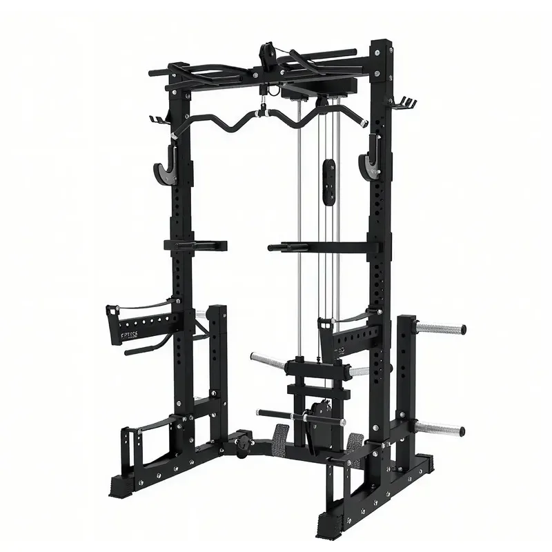 Commercial Multifunctional Power Squat Rack with Lat Pulldown and Cable Heavy Duty Steel Full Body Gym Training