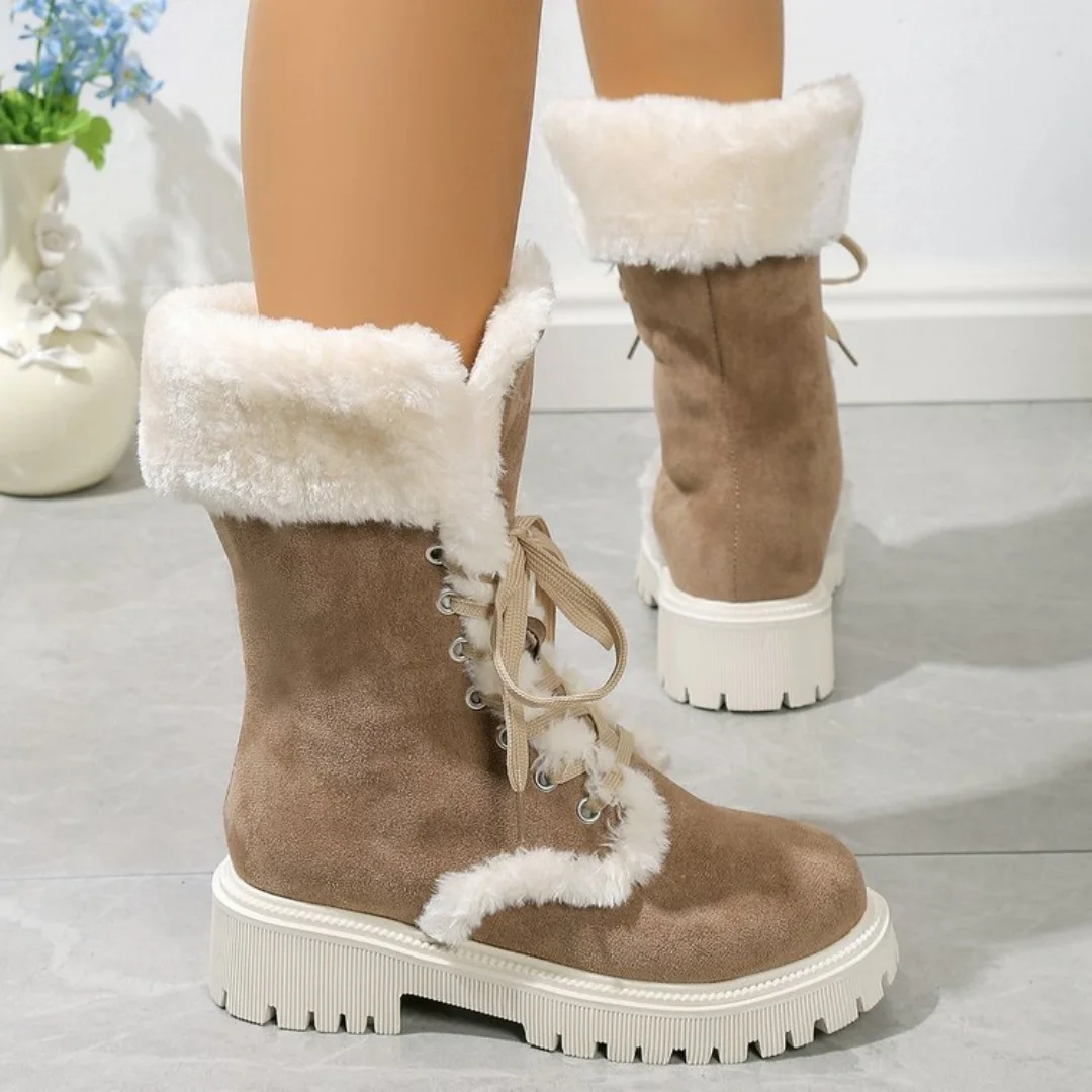 Thicken Plush Snow Boots for Women Winter Faux Fur Platform Ankle Boots Woman Mid-calf Lace-up Snow Boots Thickened Cotton Shoes image 3