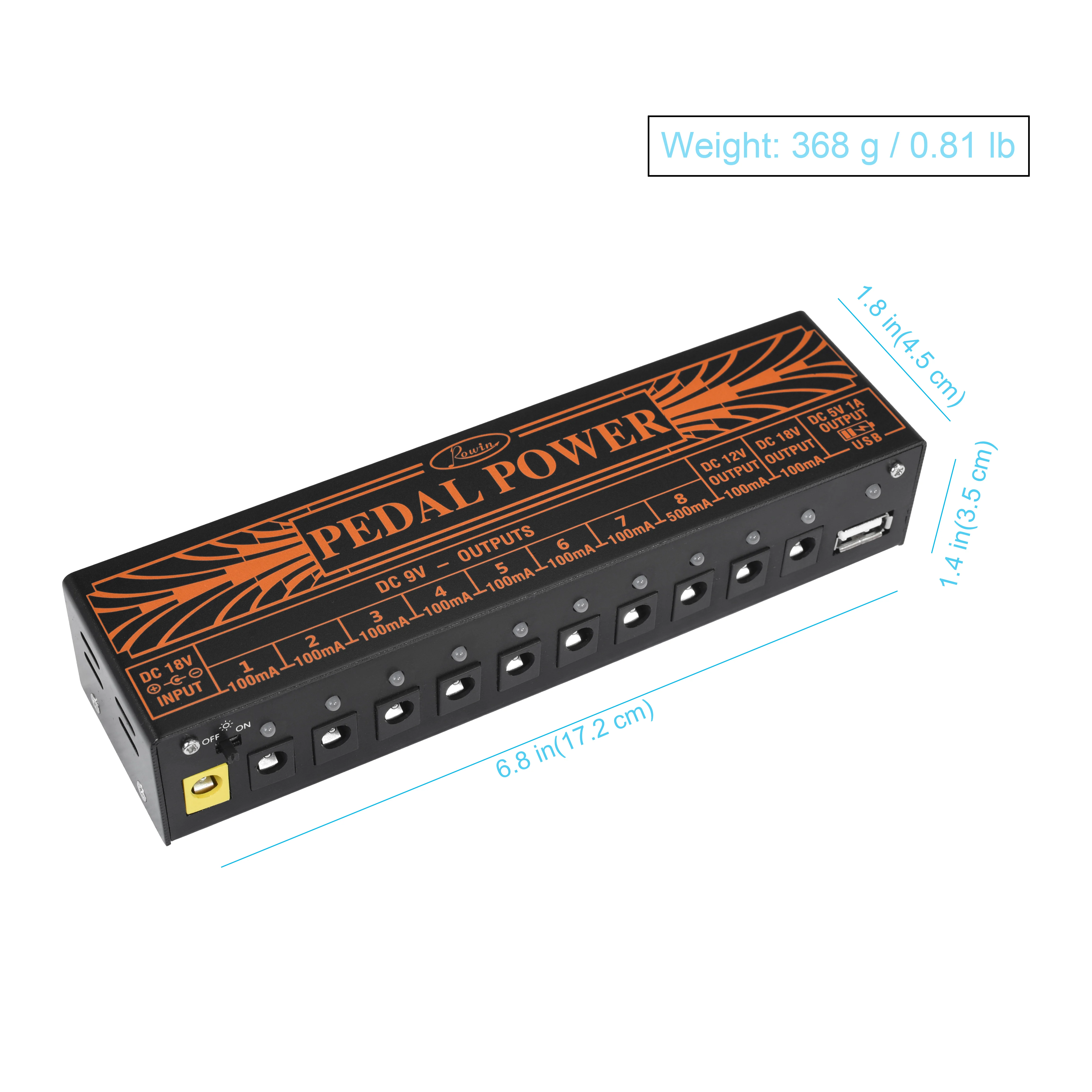 Rowin-Alimentation multi-circuit pour pédale JEPedal, sortie mise à jour, 10 voies, 9V, 12V, 18V DC, 1 voie, 5V USB