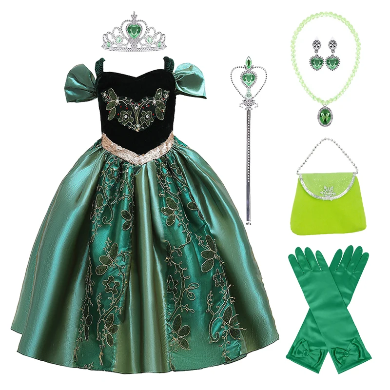 

Girl Anna Princess Cos Dress Crown Magic Wand Bag Glove Necklace Bracelet Ring Earrings Set Ice Snow Cosplay Costume Decoration