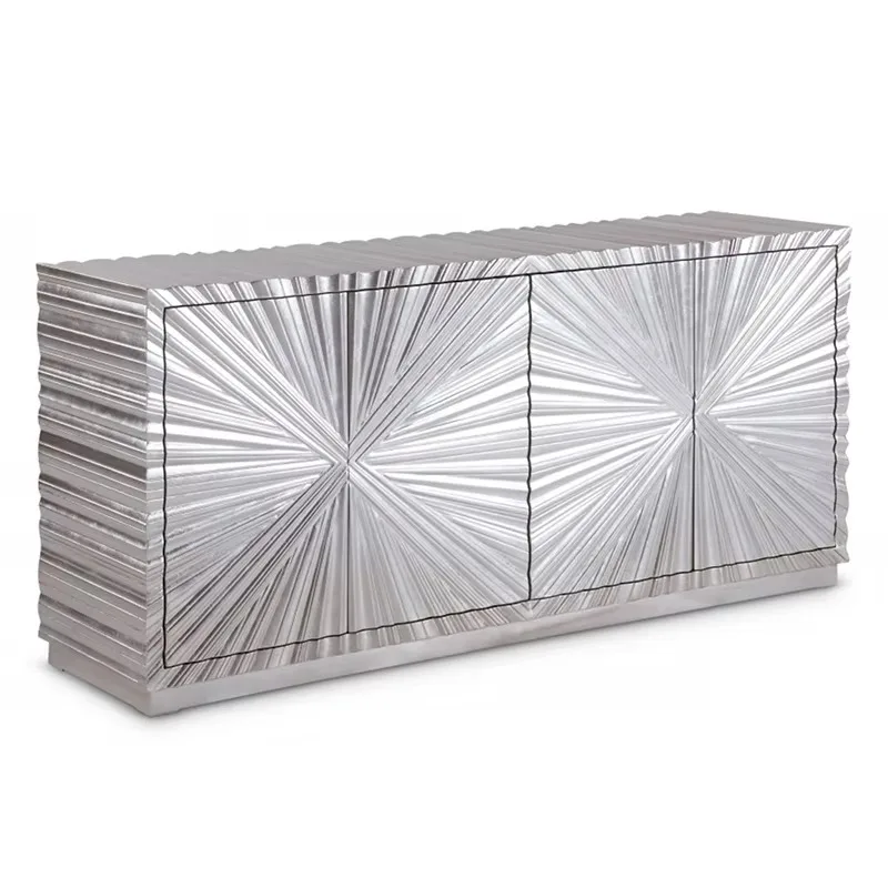 

Sophisticated hand-carved silver leaf veneer sideboard starburst exterior buffet kitchen dining room living room bedroom hotel