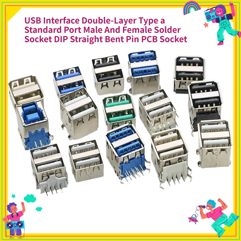 10PCS USB Interface Double-Layer Type a Standard Port Male And Female Solder Socket DIP Straight Bent Pin PCB Socket for Electro