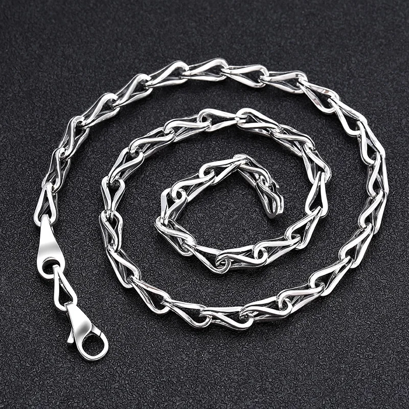 

S925 sterling silver melon seeds chain trendy men and women necklace personality Thai silver trendy ring buckle chain