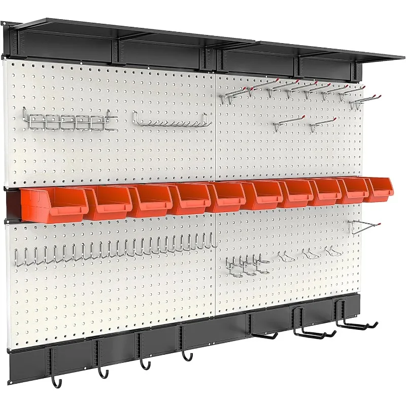 home.Pegboard Wall Organizer, 48X 36 inch Garage Storage Pegboard with Hooks Storage Bins Tool Board Panel Tool Organizer, 72pcs