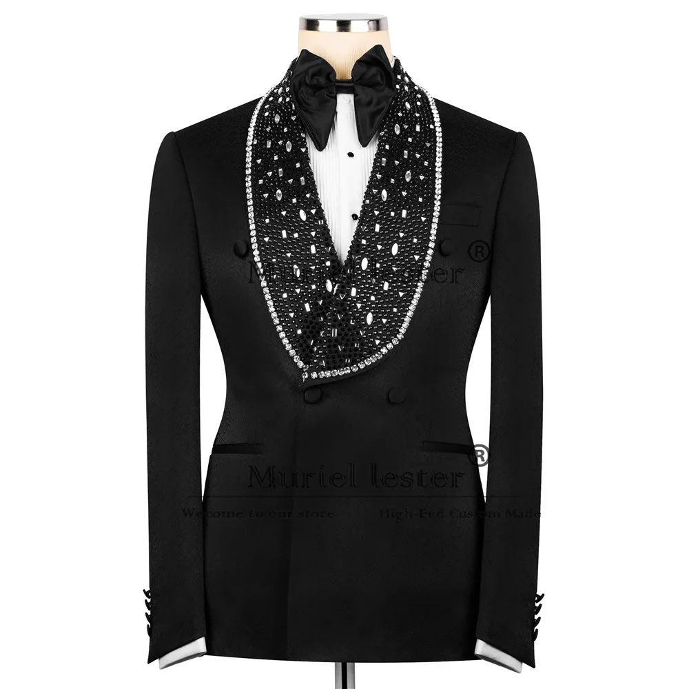 

Luxury Diamond Beads Suits Men For Wedding Shawl Lapel Prom Blazers Customized 2 Pieces Jacket Pants Groom Tuxedos Slim Fit 2025