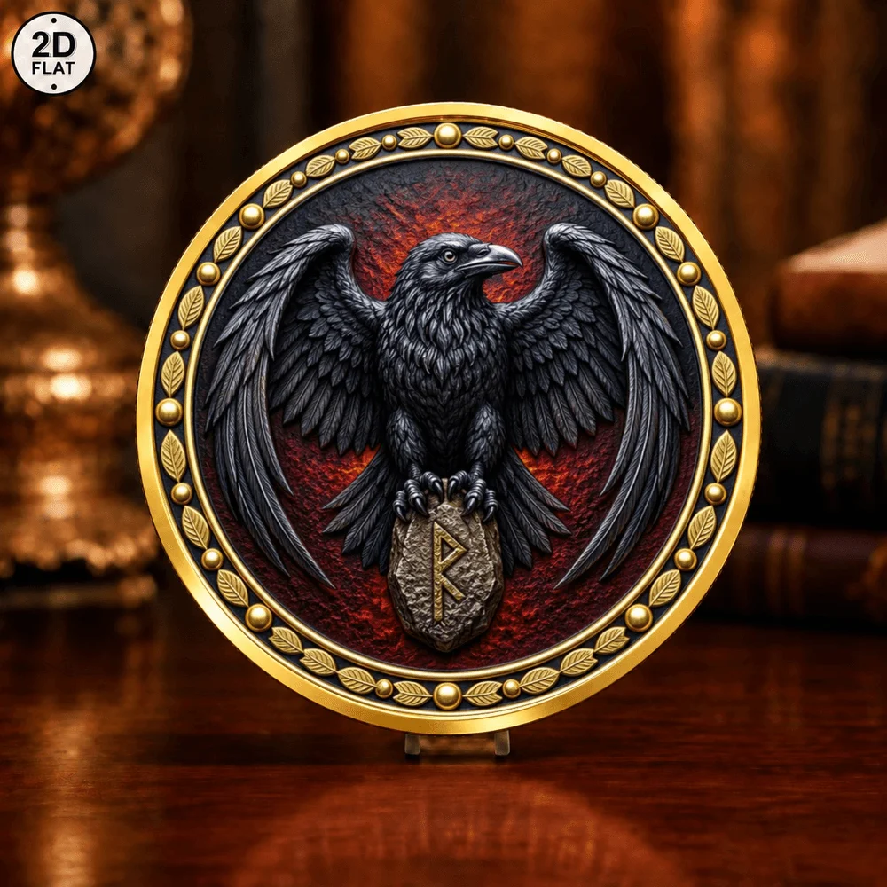 1pc Viking Raven & Triquetra Knot Commemorative Coin Celtic Nordic Mythology 2D Print Metal Challenge Coin Gifts for Viking Fans