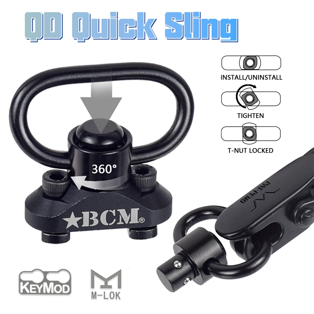 Tactical BCM Sling Swivel Stud Mount Adapter Quick Detach QD Mount Plate 1.25 inch Sling Swivels Buckle Attachment Accessories