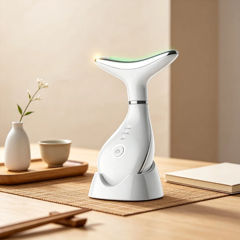 Microcurrent EMS Neck & Facial Massager,7-Color Light Therapy&Constant Heat Infusion,Durable Long-Lasting Beauty Device for Home