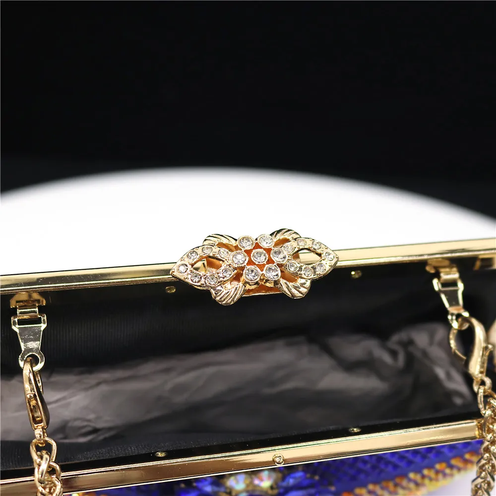 The Blue Shiny Women Party Clutch Bow Buckle Luxury Evening Bags Wedding Dinner Handbags With Chain Rhinestones 2024