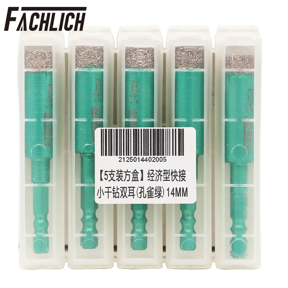 FACHLICH 5pcs/box Dia14mm Diamond Drill Bits Granite Marble Tile Dry Drilling Hole Saw Cutter Core Bits Quick Fit Hex Shank