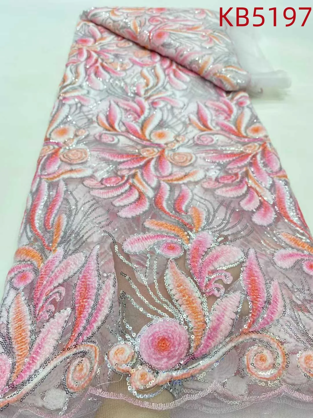 Ultime paillettes africane tessuto di pizzo di velluto perline nigeriane di alta qualità pizzo di velluto netto francese con sequenza per cucire KB5197