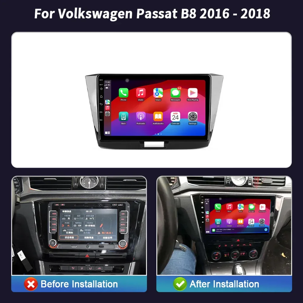 Per Volkswagen Passat B8 2016-2018 WIFI 2DIN Autoradio Android 14 Multimedia di Navigazione Senza Fili Carplay Schermo Stereo