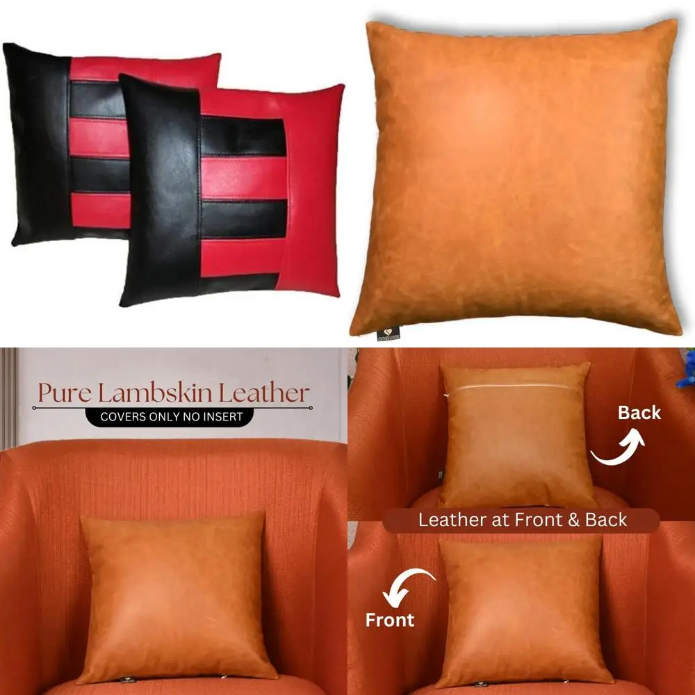 

Lambskin Leather Pillow Cover - Sofa Cushion Case - Elegant Throw Covers for Living Room and Bedroom, 18x18 inches