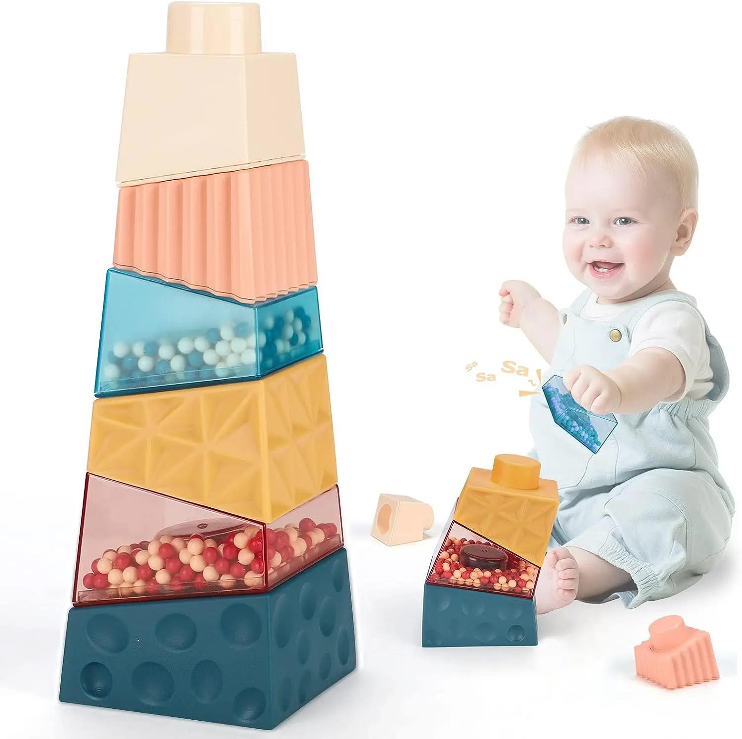 Baby Cube Stacking Blocks Irregular Square Stacking Rings Early Learning Montessori Educational Toys Gift