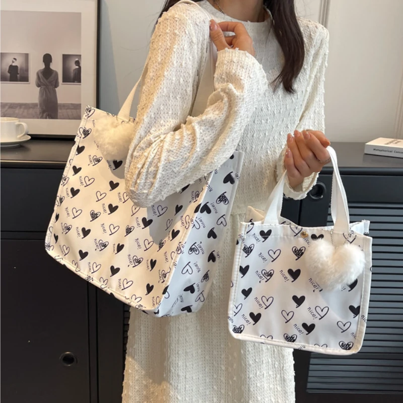 

Canvas Shoulder Tote Bag Large Capacity Women's Bag Summer 2023 Fashion Printed Preppy Style Casual Trend All-match Storage Bag