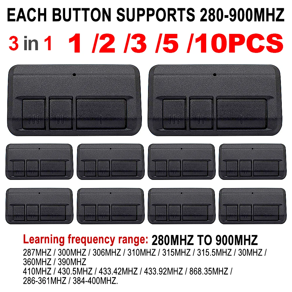 1-10pcs/pack. 280MHz to 868MHz 3 in 1 Garage Remote Control Duplicator Keychain Clone 310 315 390 433 868 MHz Gate Door Opener