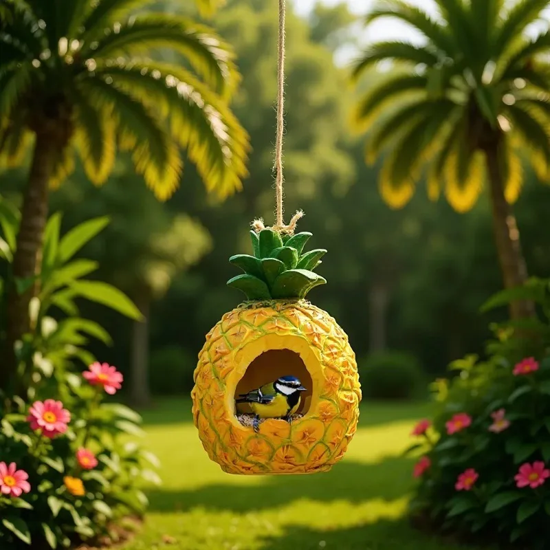 Creative Simulation Resin Pineapple Bird House Statue Pendant Outdoor Courtyard Balcony Bird Feeder Handicraft Garden Decoration