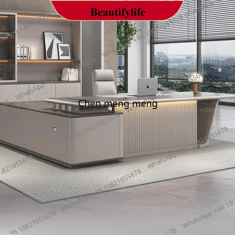 

Q178 European Designer Office Desk Study Luxury Shelf Drafting Office Desk Filing Computer Modern Reception Wooden Bureau Furnit