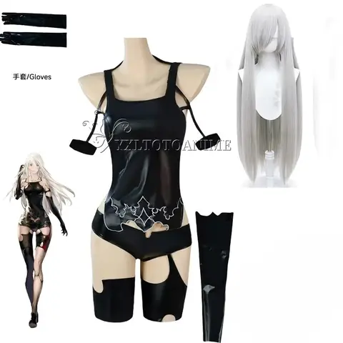 Game NieR:Automata A2 Cosplay Costume Wig Sexy Black Battle Suit For Women Handsome Halloween Party A2 Role Play Outfit