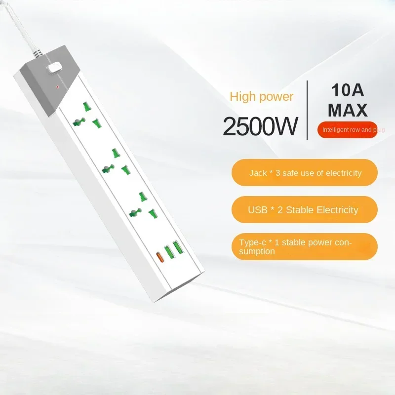 2000W US UK EU Multifunctional Power Plug-in Board with 2USB 2m Extension Cable Socket Porous Drag Board 1PD Home Office