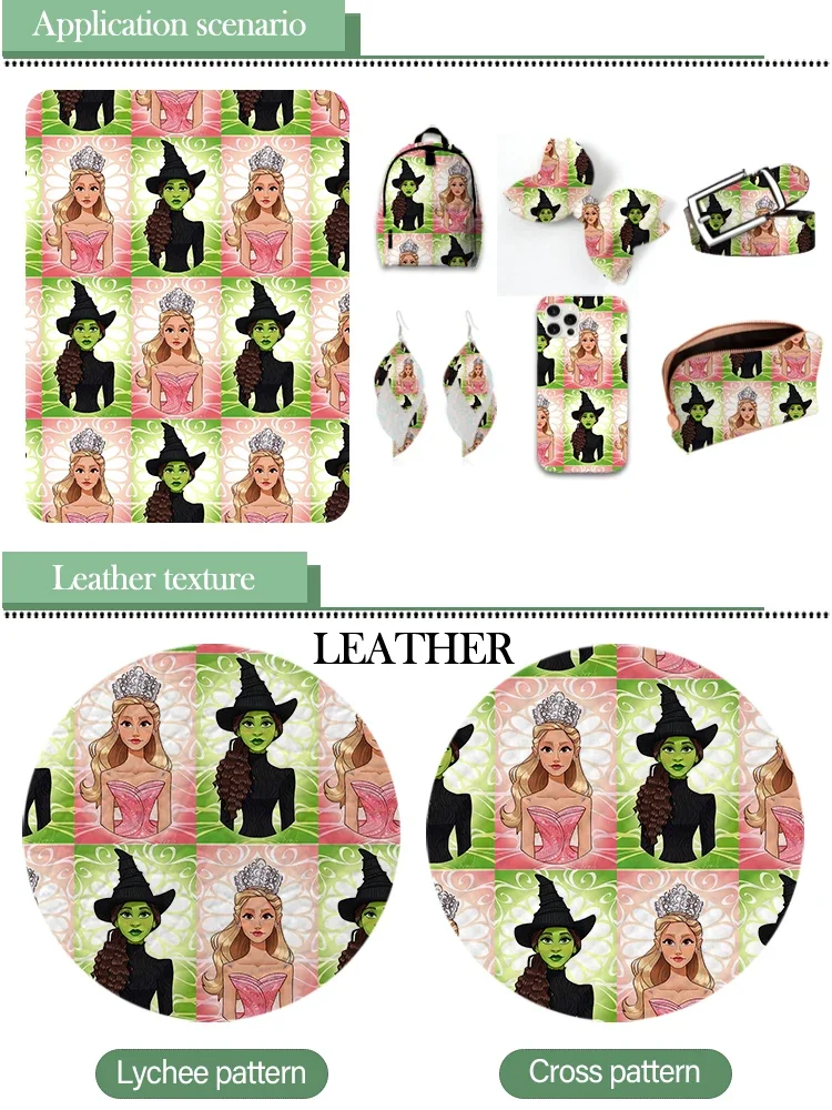 30*22 سنتيمتر غليندا الشريرة و Elphaba مطبوعة نمط الجلود الاصطناعية الصليب Vinly DIY بها بنفسك الشعر القوس مجوهرات القرط الحرفية صنع