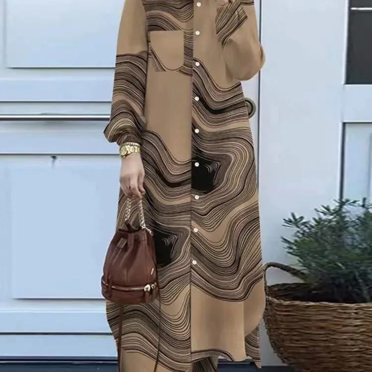 

Women's Floral Printed Arabic Style Two-Piece Set Long-Sleeved Loose-Fitting Formal Shirt Trousers Button for women suit