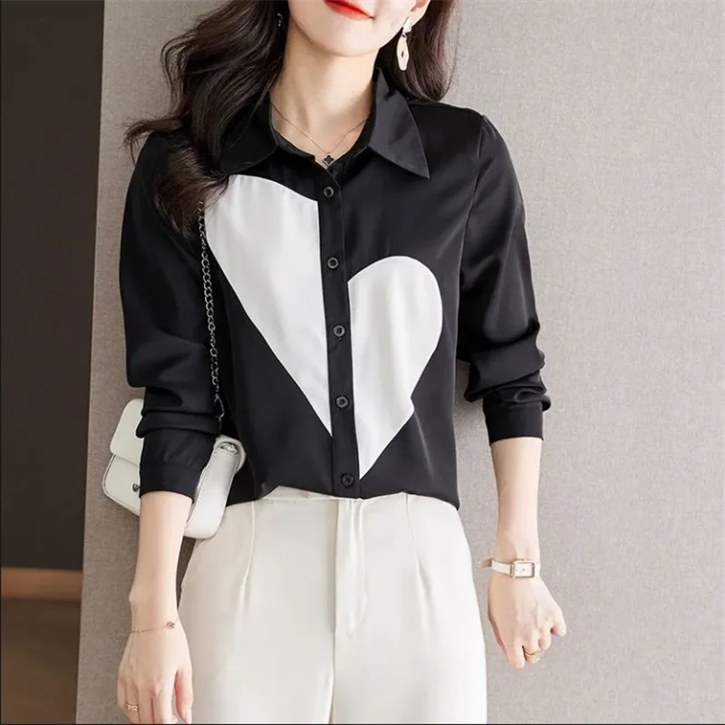 

Women's Patchwork Shirt Cardigan Blouse OL Ladies Shirt Laple Long Sleeve Woman Clothes Blouses Chiffon Shirt Female Blous