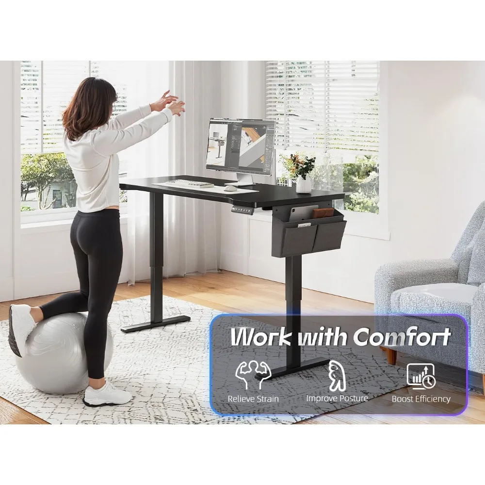 Electric Gaming Standing Desk with LED Lights,48 x 24 Inch Height Adjustable Computer Desk with 3 Memory Preset,Gaming Sit Stand