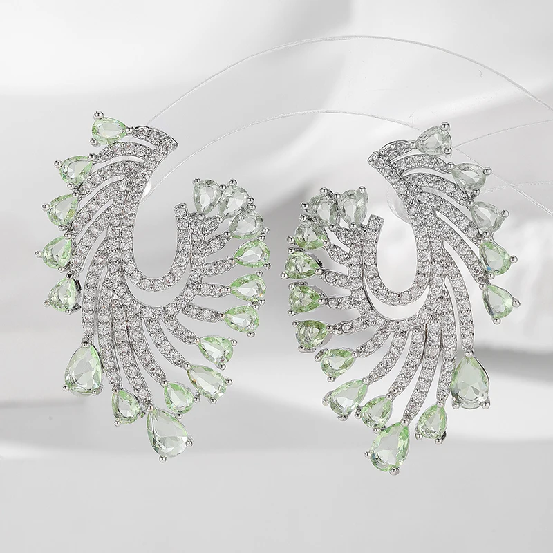 

SENYU New Fashion Curly Feather Design Big Stud Earrings Paved Color Waterdrop Zircon Luxury High Quality CZ Jewelry for Wedding