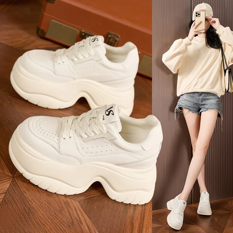 8cm Platform White Sneakers Women Winter Fleece Lined Warm Casual Shoes Fashion Height Increasing
