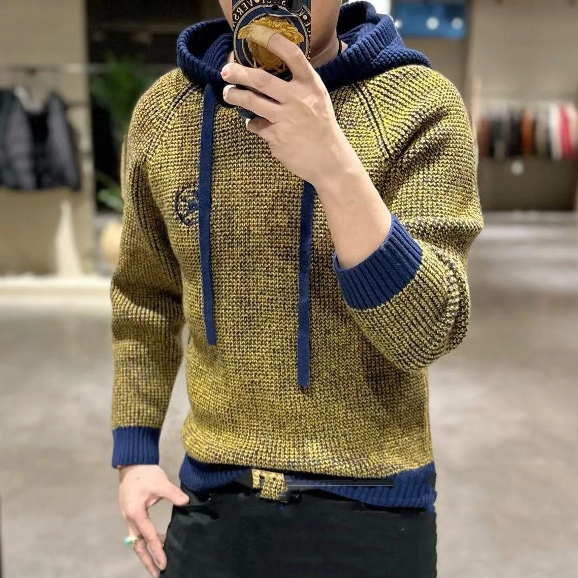 

Color Blo Long Sve Вязаная толстовка с капюшоном Мужская высококачественная повседневная толстовка из полиэфирной ткани Молодежная толстовка обычного кроя