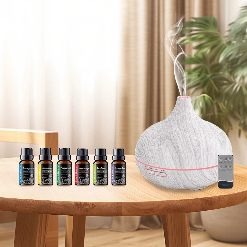 

New For Home 550ml For Home Essential Oil Aroma Oil Diffuser Ultrasonic Aromatherapy Humidifier with Remote Control 6 Oil Bott