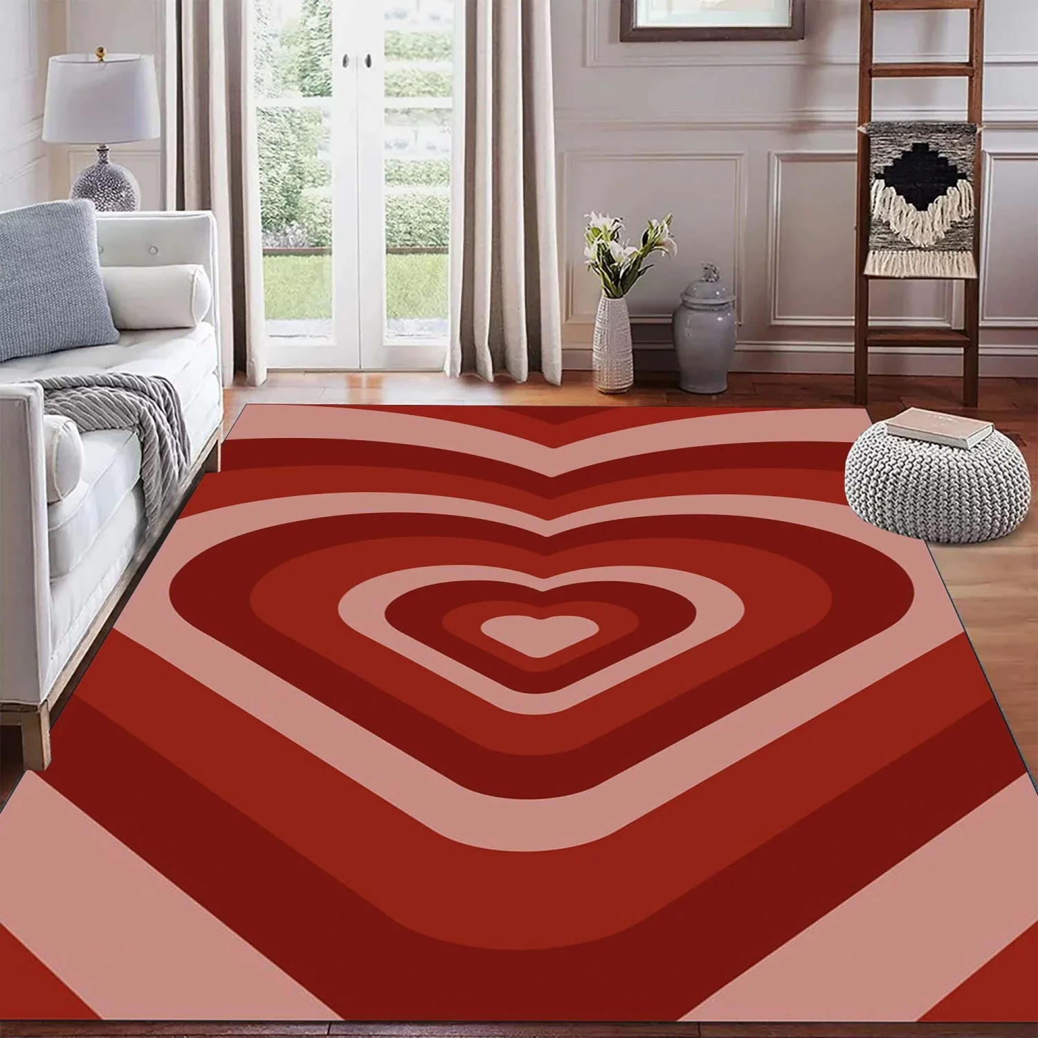 Room Decor Rug  Red and Pink Heart Pattern Rug, R VaL1entine's Day Design, Modern Area Rug, Washable Living Room Rug, Bedroom DE1corat Rug, Gift Idea