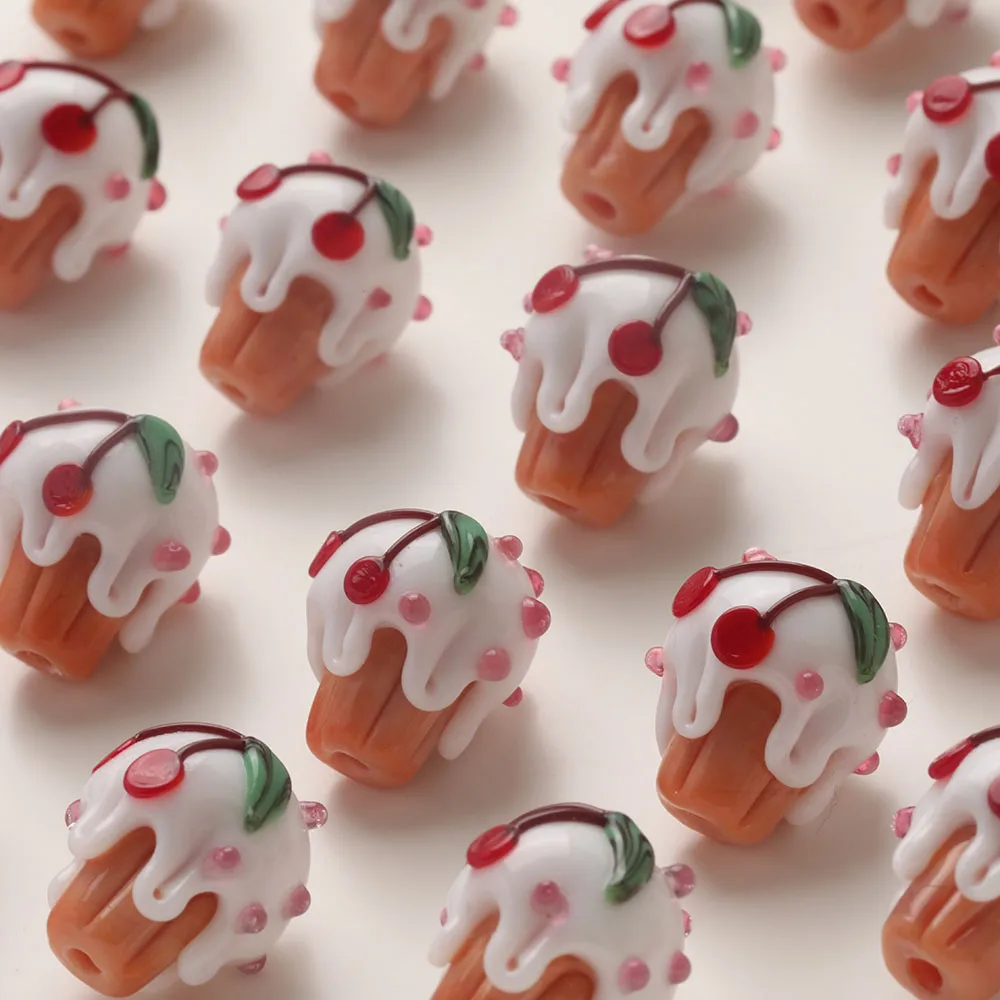 2PCS Glaze Glass Cute Delicate Small Cake Beads Necklace DIY Handmade Material Accessories Jewelry DIY Making Supplies