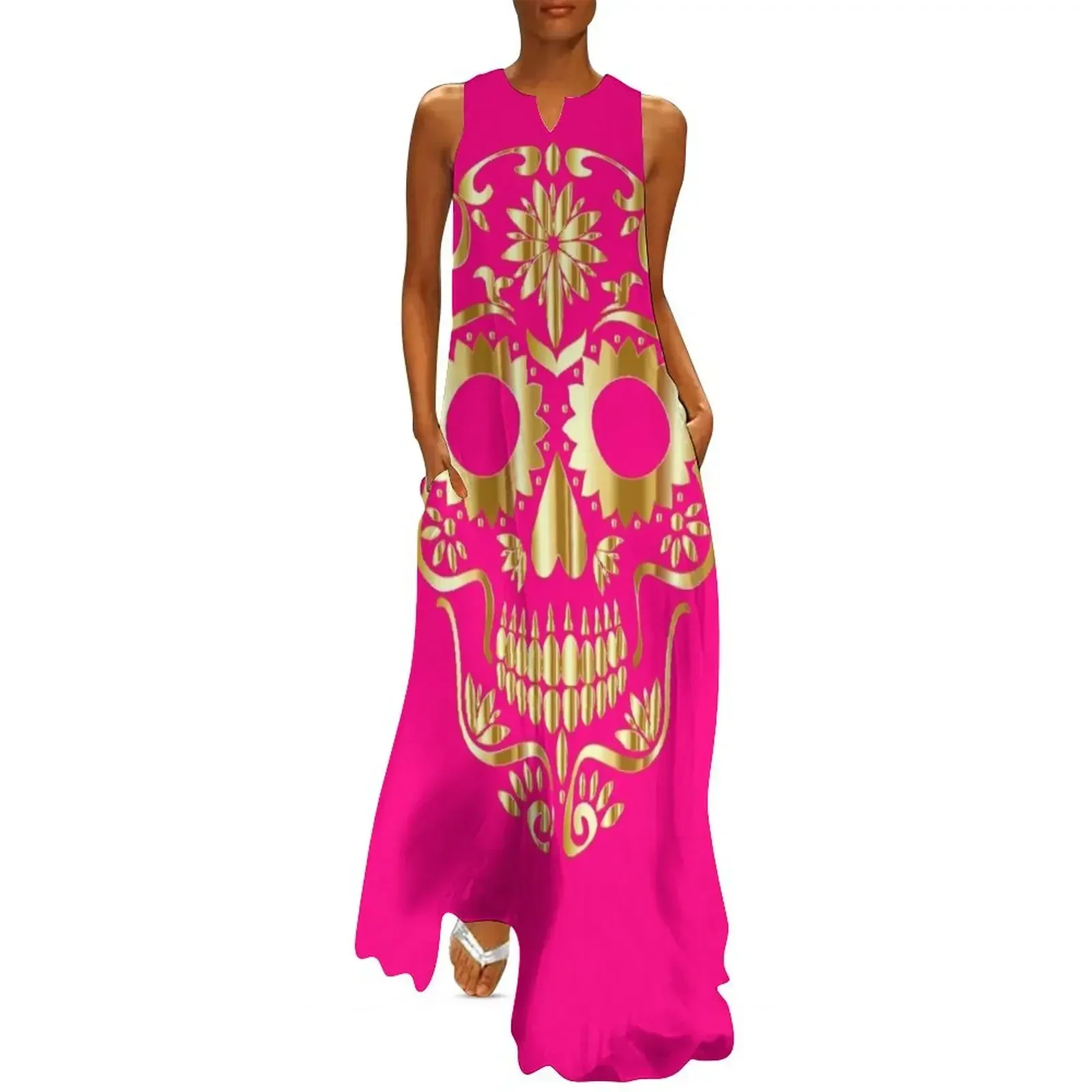 

Sugar Skull Fluro Pink Long Dress Women's clothing dresses summer Women long dress summer dress woman 2025