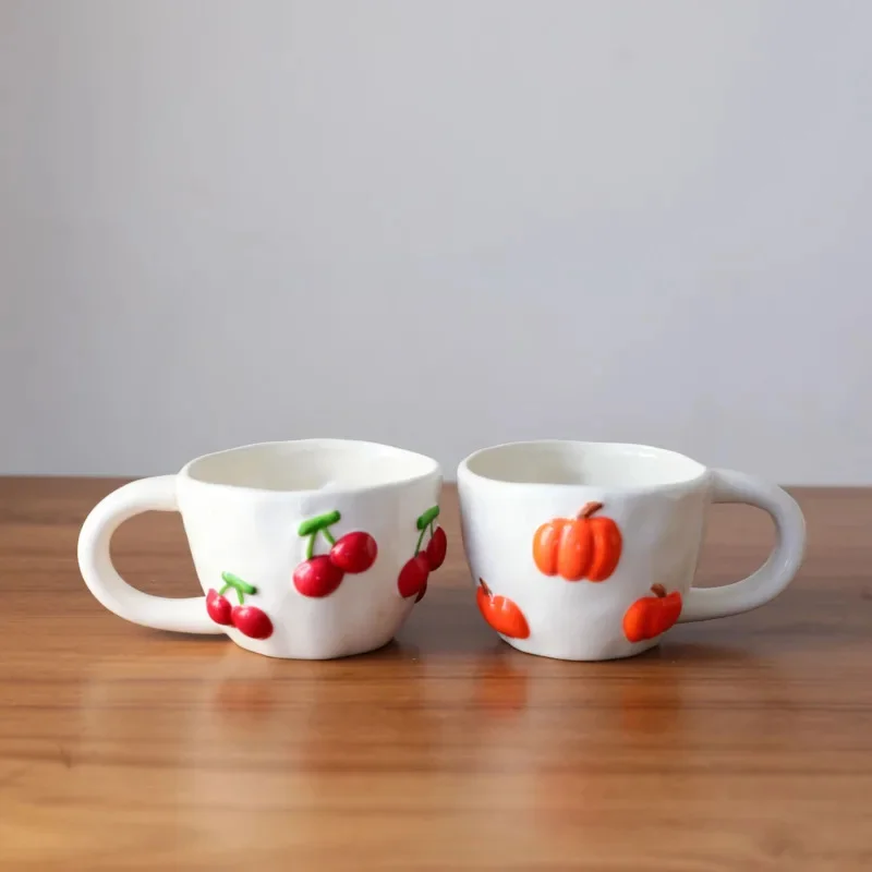 2025 Minimalist Cherry Kawaii Mug Creative Fruit Design Coffee Milk Mug Home Elegant Afternoon Tea Reception Cup Set Unique Gift