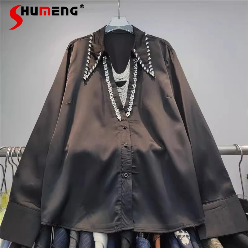 

2026 New Fashion Beaded Shirts Women Loose Comfort Versatile Trendy Jacket Tops Ladies Long Sleeve Light Luxury Unique Shirts